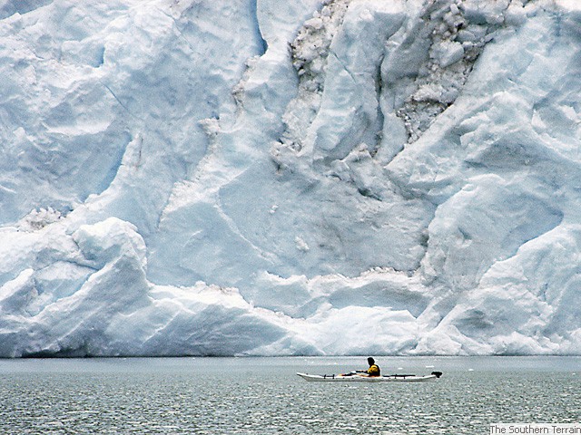 Kayak in front of Glacier